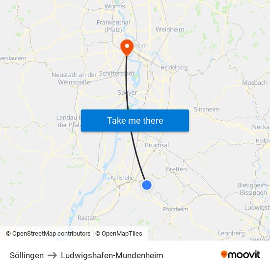 Söllingen to Ludwigshafen-Mundenheim map