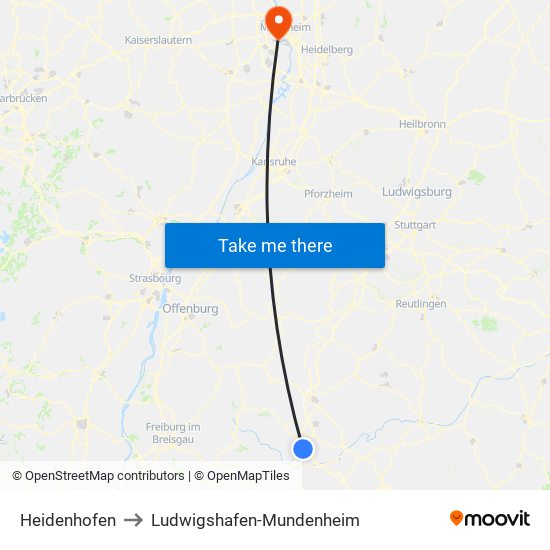 Heidenhofen to Ludwigshafen-Mundenheim map