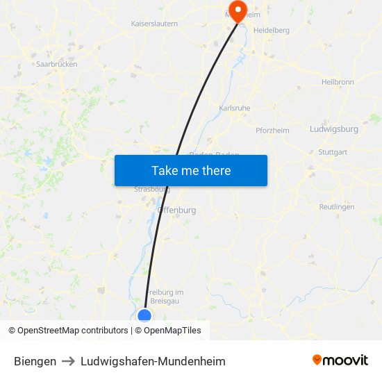 Biengen to Ludwigshafen-Mundenheim map