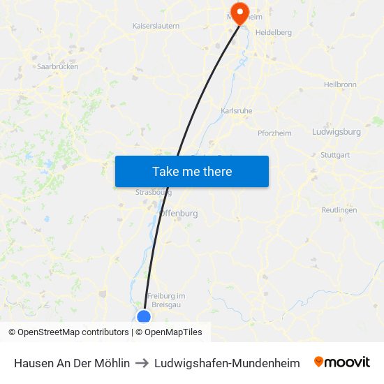 Hausen An Der Möhlin to Ludwigshafen-Mundenheim map