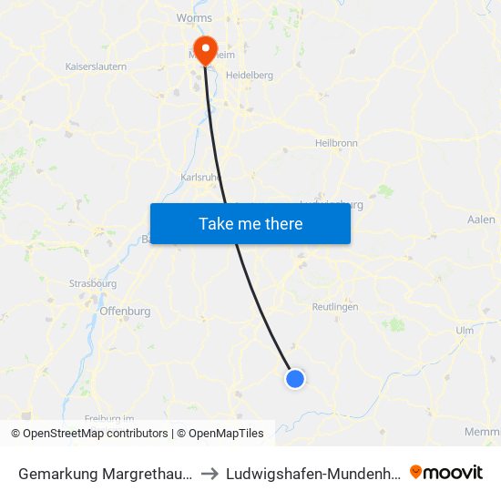 Gemarkung Margrethausen to Ludwigshafen-Mundenheim map