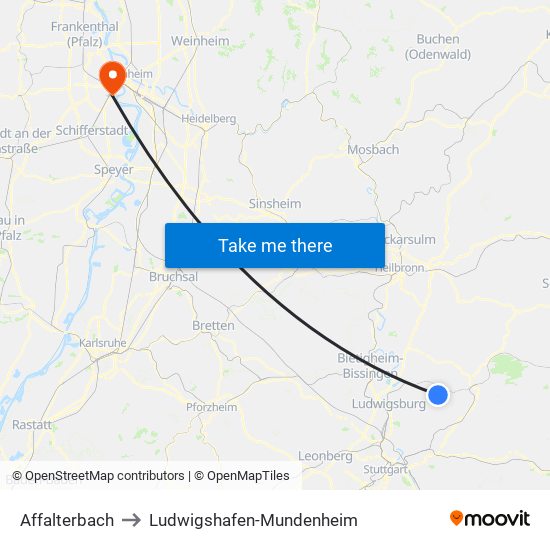 Affalterbach to Ludwigshafen-Mundenheim map