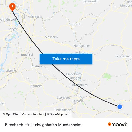 Birenbach to Ludwigshafen-Mundenheim map