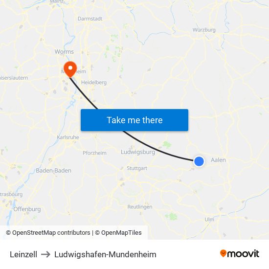 Leinzell to Ludwigshafen-Mundenheim map