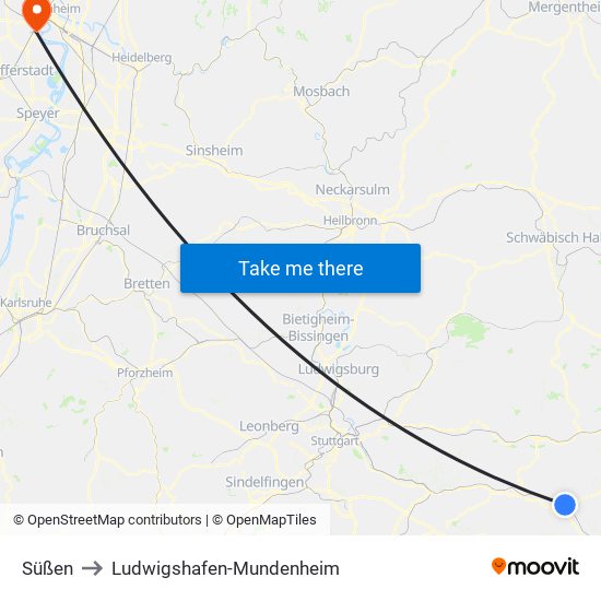 Süßen to Ludwigshafen-Mundenheim map