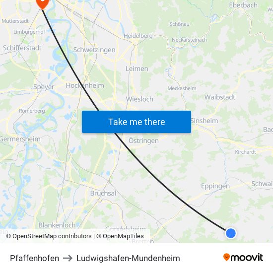 Pfaffenhofen to Ludwigshafen-Mundenheim map