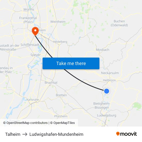 Talheim to Ludwigshafen-Mundenheim map