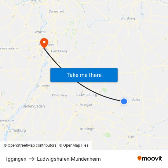 Iggingen to Ludwigshafen-Mundenheim map