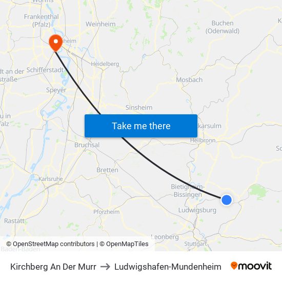 Kirchberg An Der Murr to Ludwigshafen-Mundenheim map