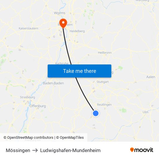 Mössingen to Ludwigshafen-Mundenheim map