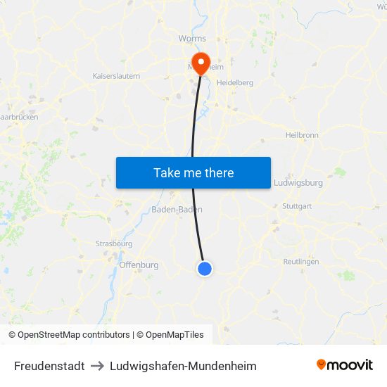 Freudenstadt to Ludwigshafen-Mundenheim map