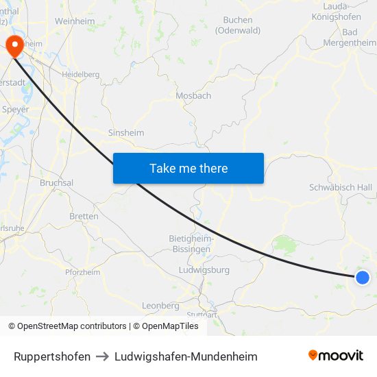 Ruppertshofen to Ludwigshafen-Mundenheim map