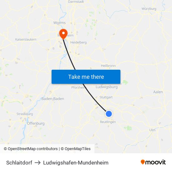 Schlaitdorf to Ludwigshafen-Mundenheim map