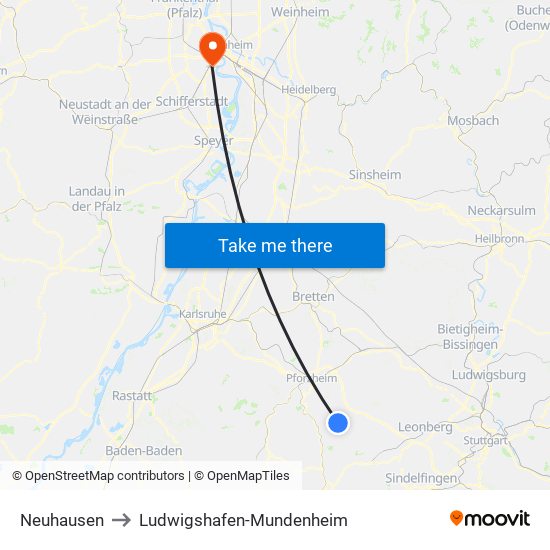 Neuhausen to Ludwigshafen-Mundenheim map