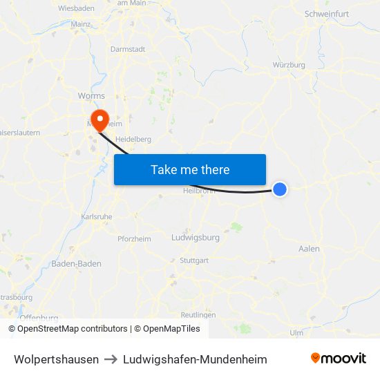 Wolpertshausen to Ludwigshafen-Mundenheim map