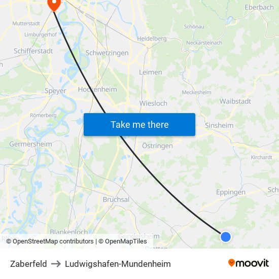 Zaberfeld to Ludwigshafen-Mundenheim map