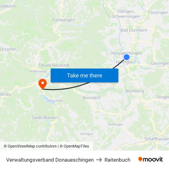 Verwaltungsverband Donaueschingen to Raitenbuch map