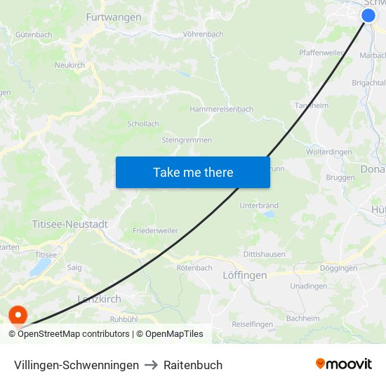 Villingen-Schwenningen to Raitenbuch map