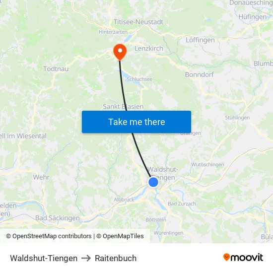 Waldshut-Tiengen to Raitenbuch map