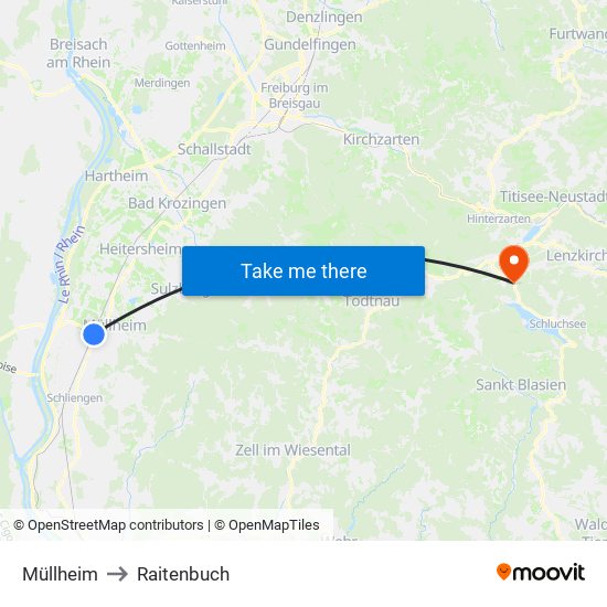 Müllheim to Raitenbuch map