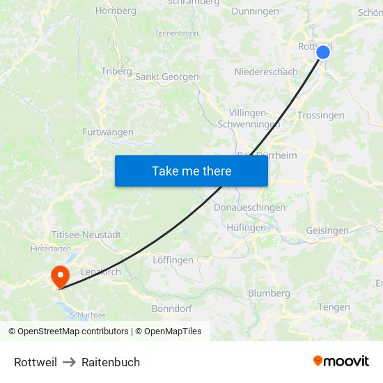 Rottweil to Raitenbuch map