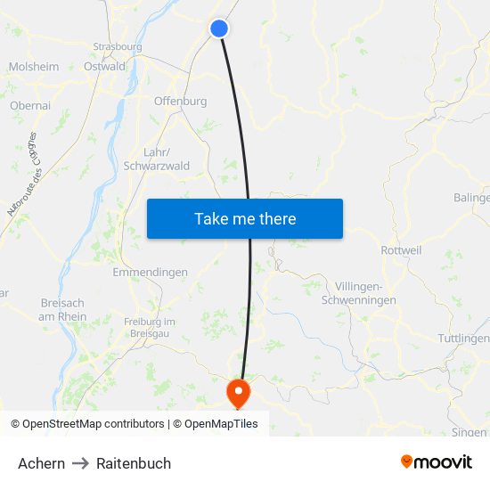 Achern to Raitenbuch map