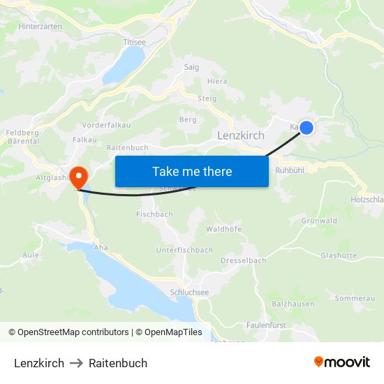 Lenzkirch to Raitenbuch map