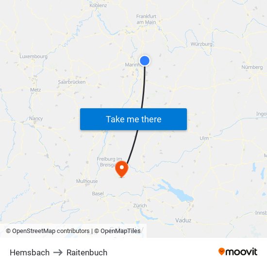 Hemsbach to Raitenbuch map