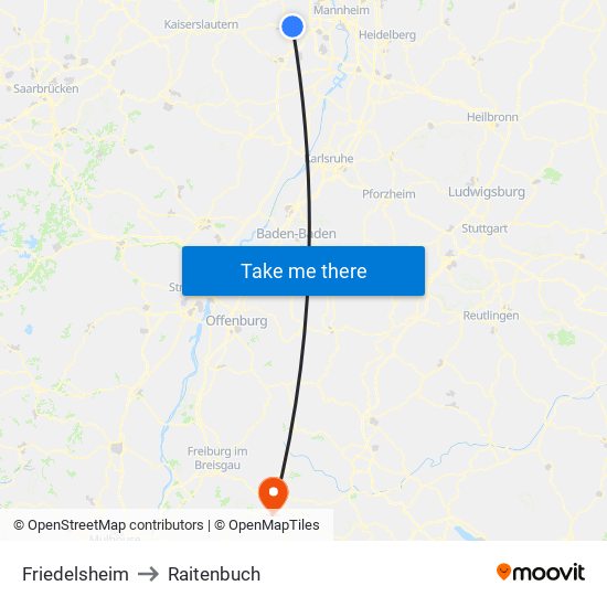 Friedelsheim to Raitenbuch map