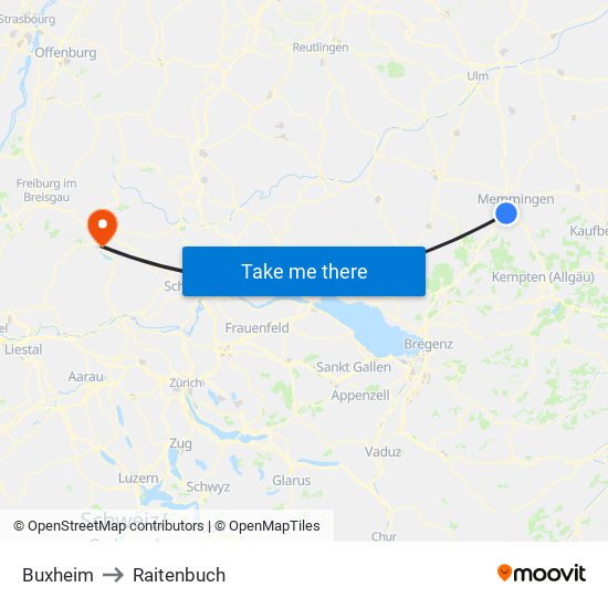 Buxheim to Raitenbuch map