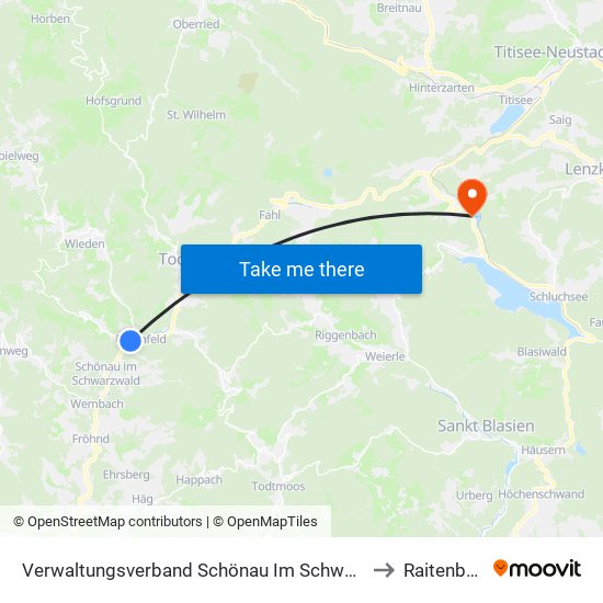 Verwaltungsverband Schönau Im Schwarzwald to Raitenbuch map