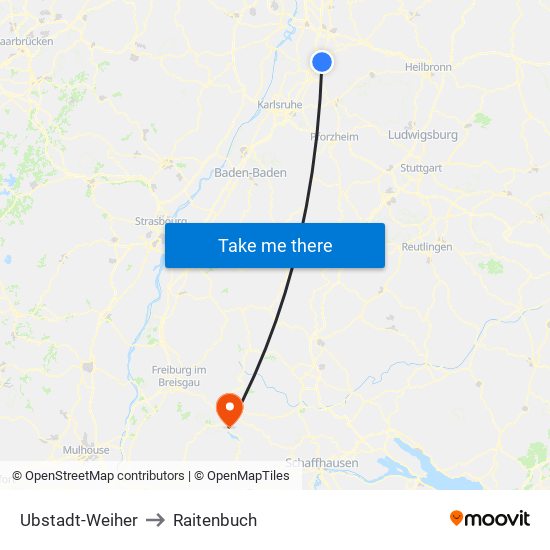 Ubstadt-Weiher to Raitenbuch map