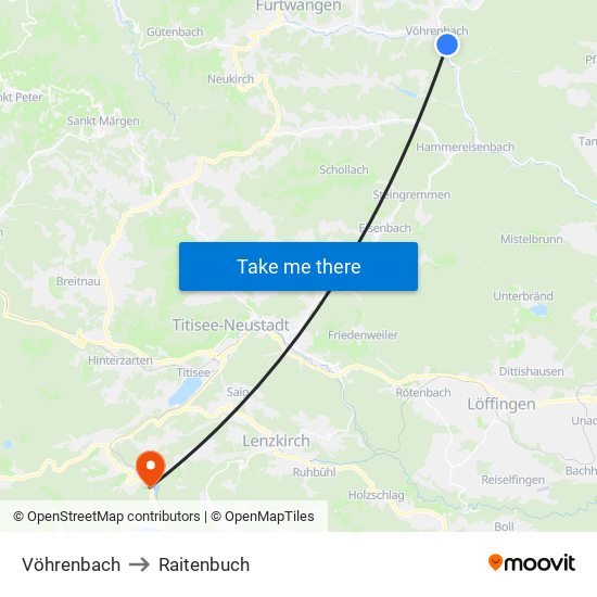 Vöhrenbach to Raitenbuch map