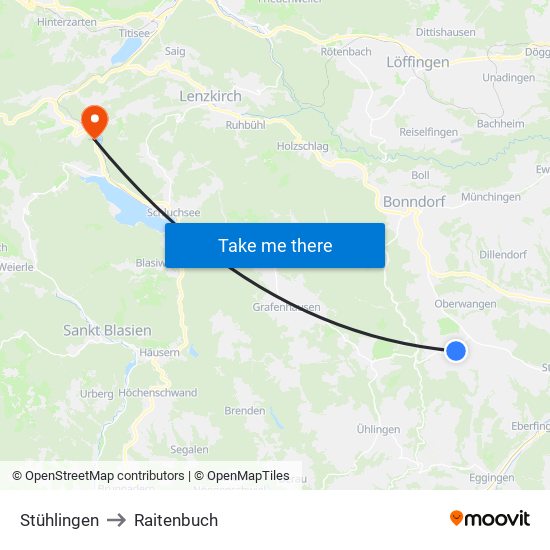 Stühlingen to Raitenbuch map