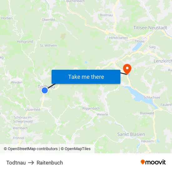 Todtnau to Raitenbuch map