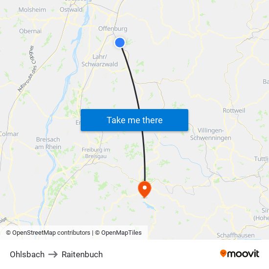 Ohlsbach to Raitenbuch map