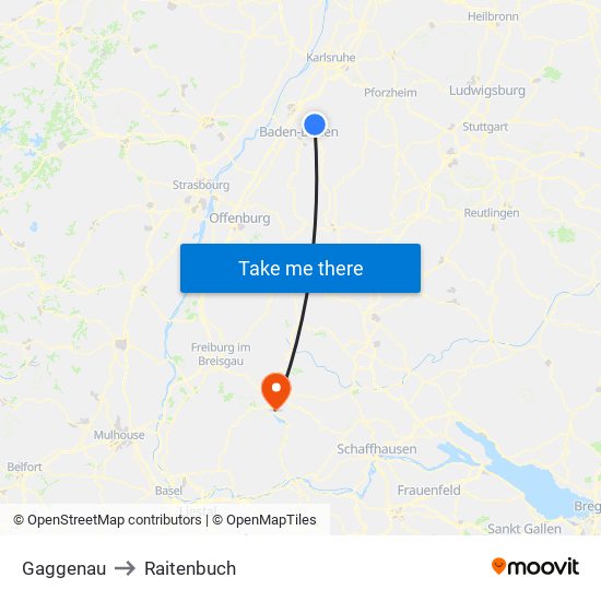 Gaggenau to Raitenbuch map