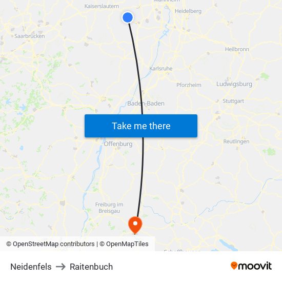 Neidenfels to Raitenbuch map