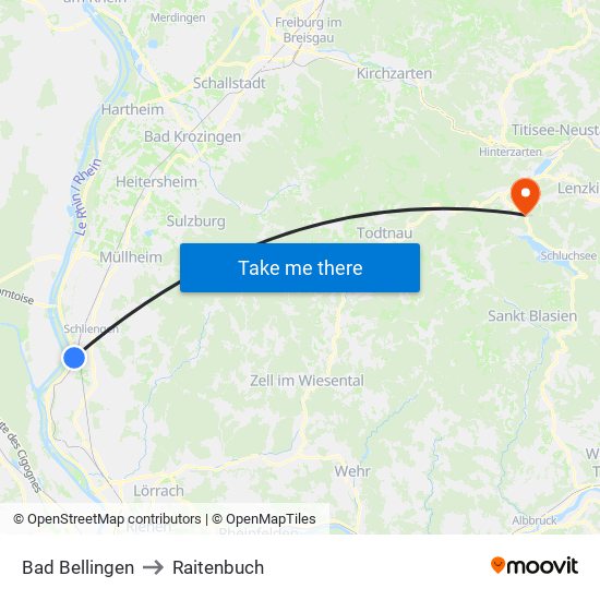 Bad Bellingen to Raitenbuch map