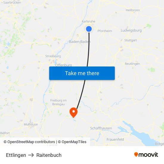 Ettlingen to Raitenbuch map