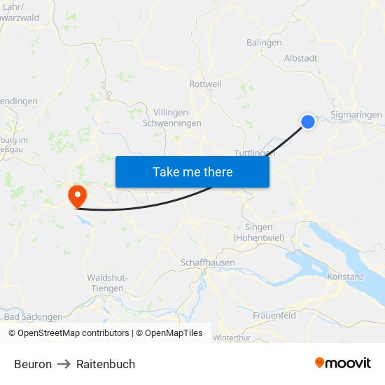Beuron to Raitenbuch map