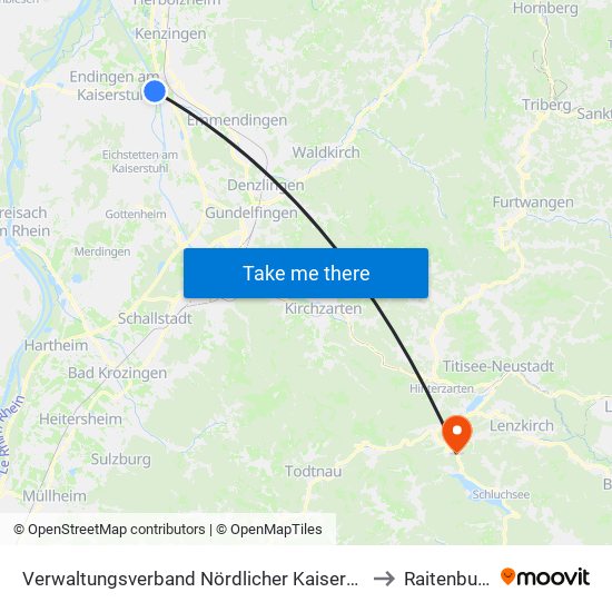 Verwaltungsverband Nördlicher Kaiserstuhl to Raitenbuch map