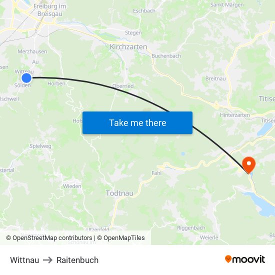 Wittnau to Raitenbuch map