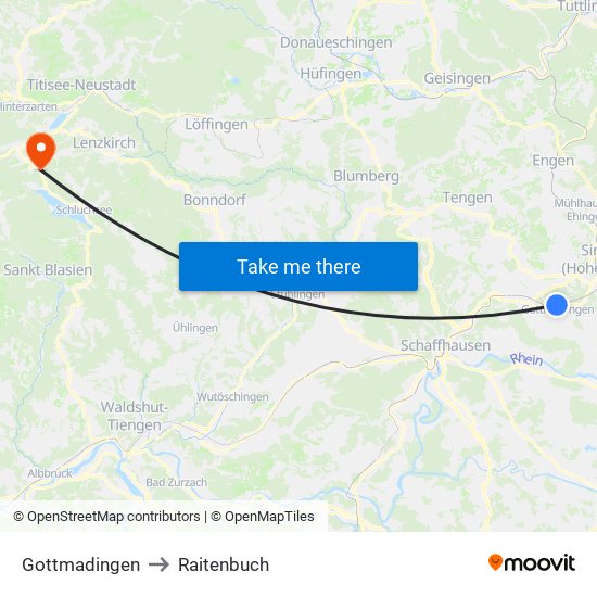 Gottmadingen to Raitenbuch map