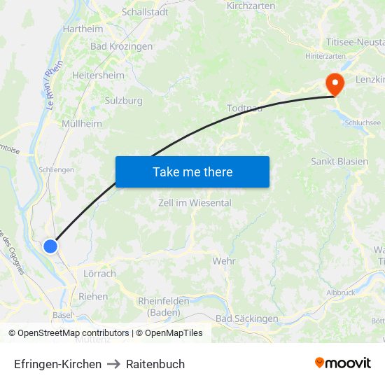 Efringen-Kirchen to Raitenbuch map