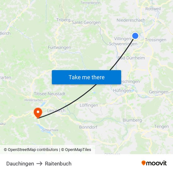 Dauchingen to Raitenbuch map