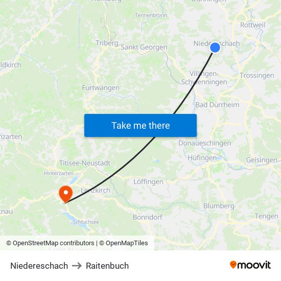Niedereschach to Raitenbuch map