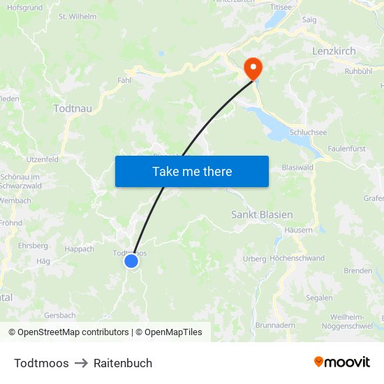 Todtmoos to Raitenbuch map