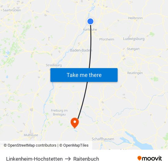 Linkenheim-Hochstetten to Raitenbuch map