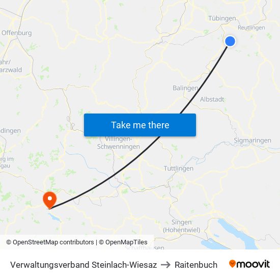 Verwaltungsverband Steinlach-Wiesaz to Raitenbuch map